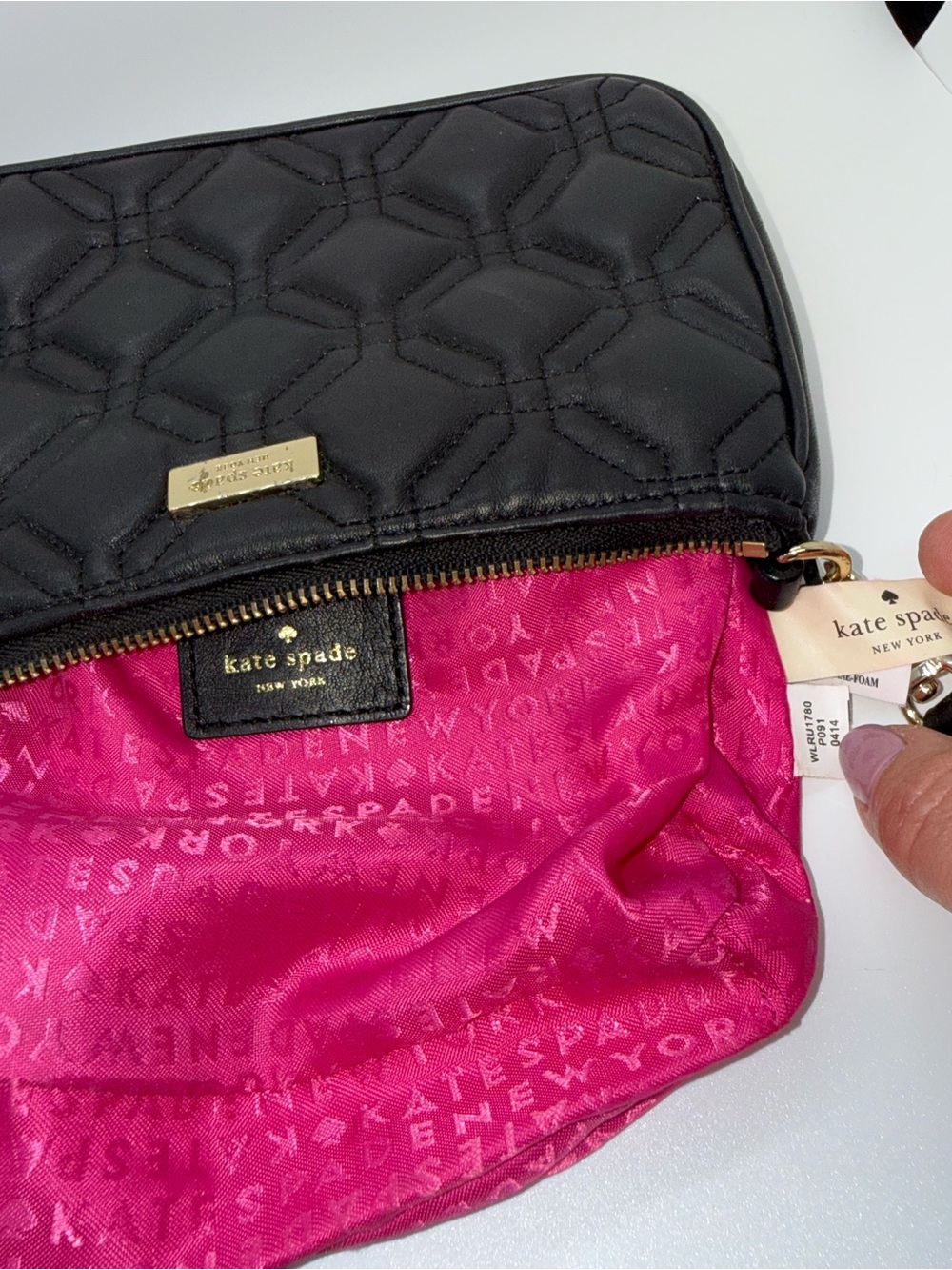 Kate Spade Black Quilted Leather Pouch Wristlet Y2K mini bag - Picture 9 of 16